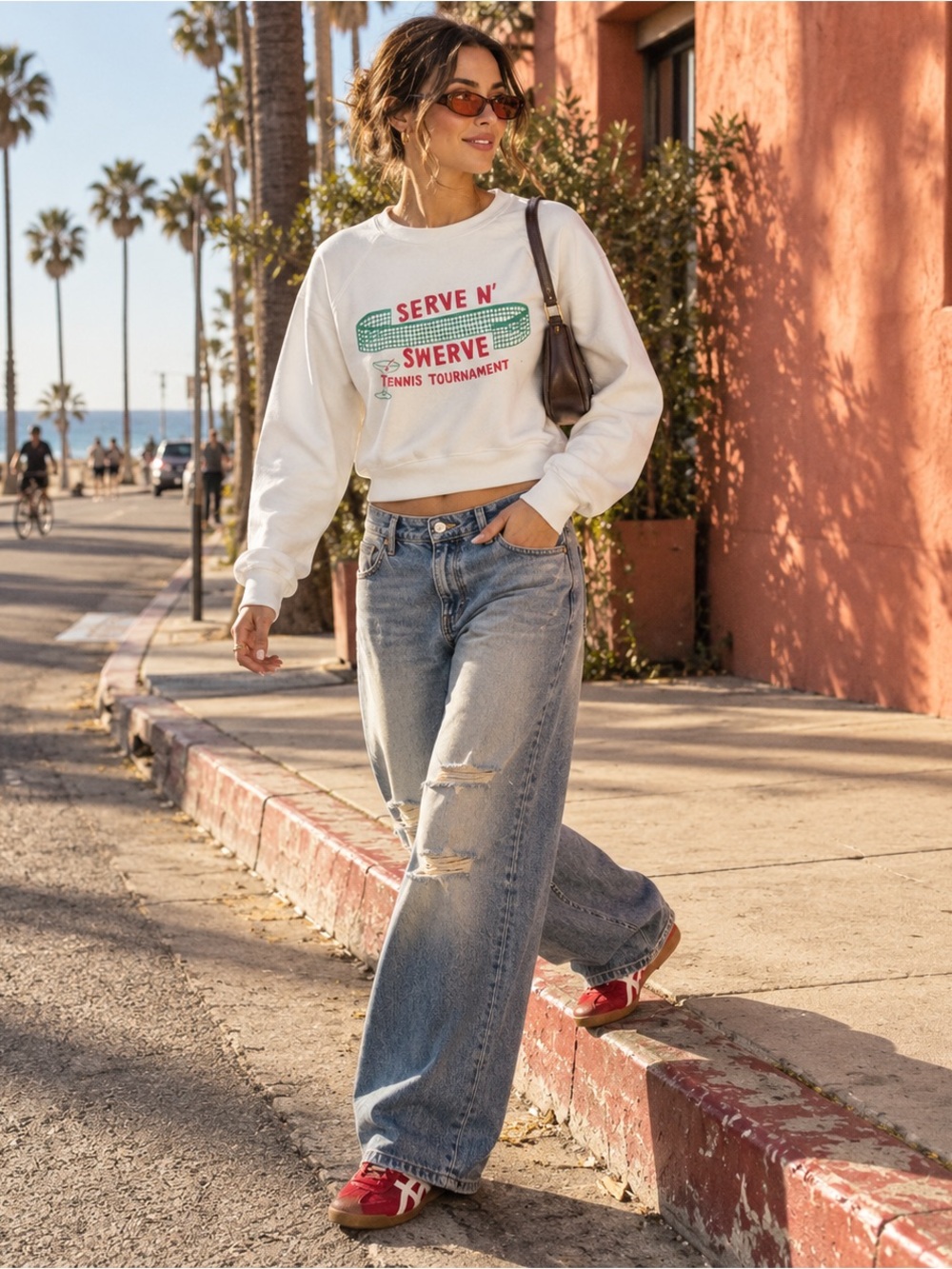 NWT MOTHER The Itty Concert Serve N’ Swerve Ivory Graphic Sweatshirt M
